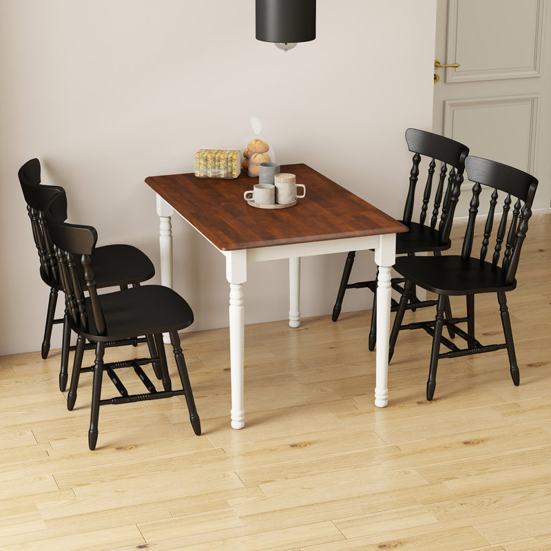 Ensemble de table de salle à manger Mid Century Modern, Noyer/blanc, Noir