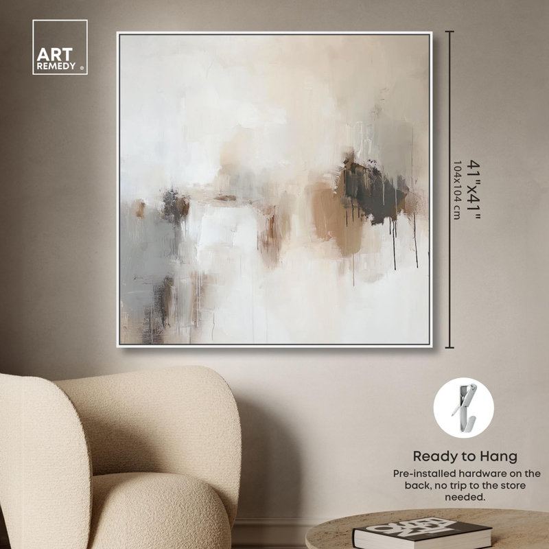 Abstrait neutre sur toile Windswept Reverie II par Art Remedy, Cadre flottant blanc, H 41 po x l 41 po x P 1,8 po