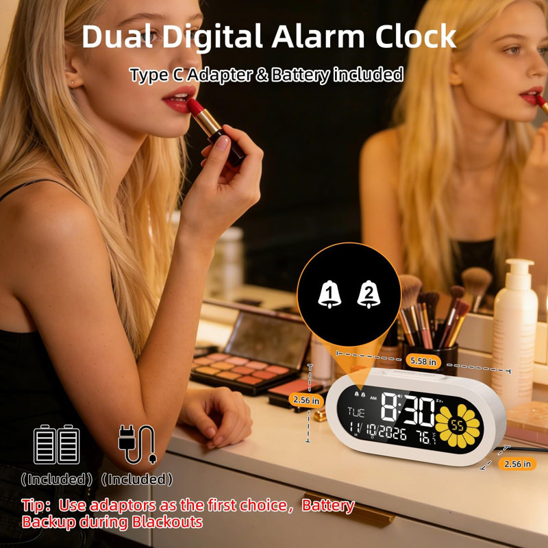 Digital Alarm Clock with Dual Alarm & Weekend Mode, Multifunctional Bedside Clock for Bedroom Office Dorm