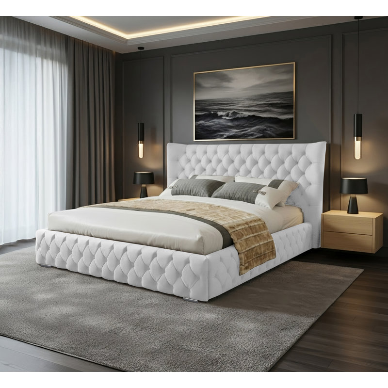 Achilleas Upholstered Bed, White, Super King (6')