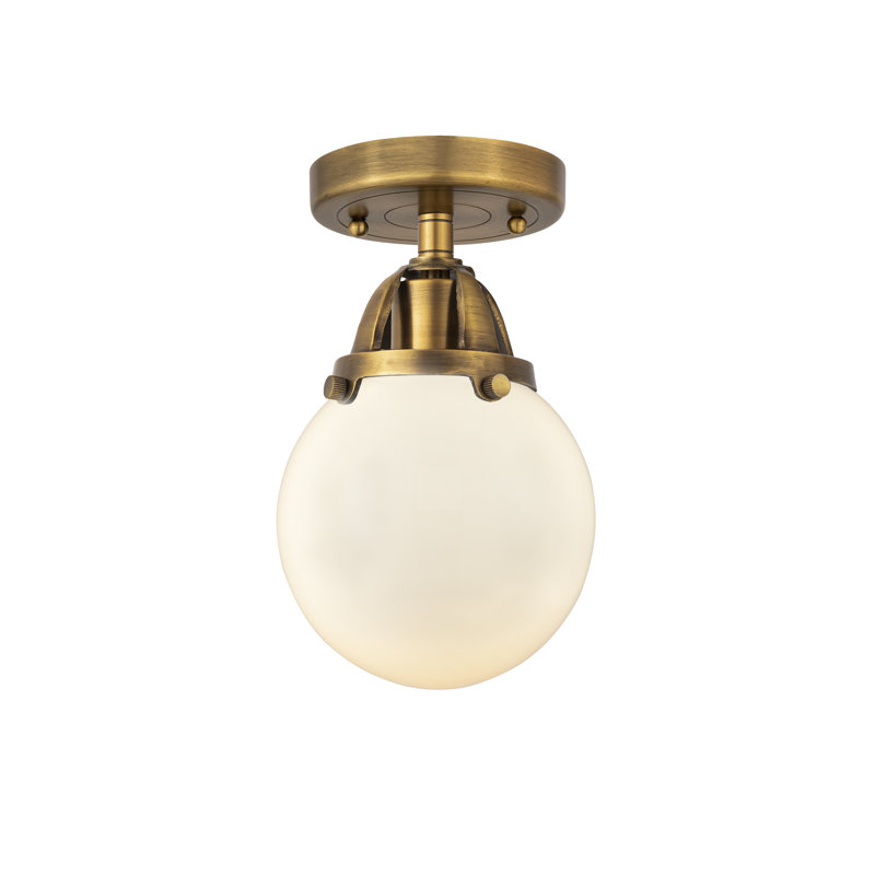 Plafonnier semi-encastré en verre à DEL, Blanc mat, Laiton brossé, H 9,25 po x l 6 po x P 6 po