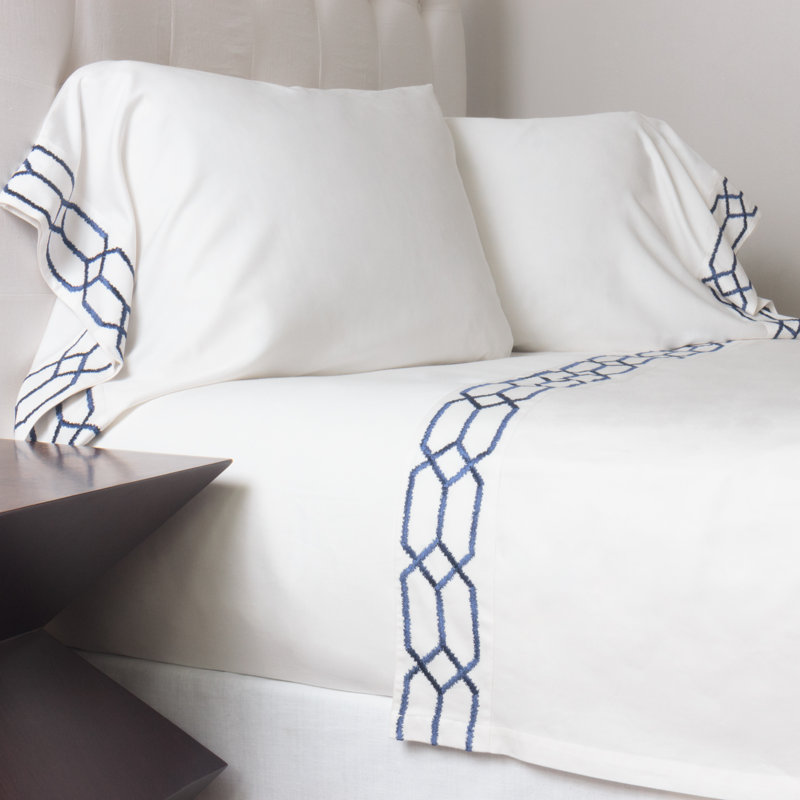 Damaris 100% Linen Pillowcase - King, King, Ivory/Indigo