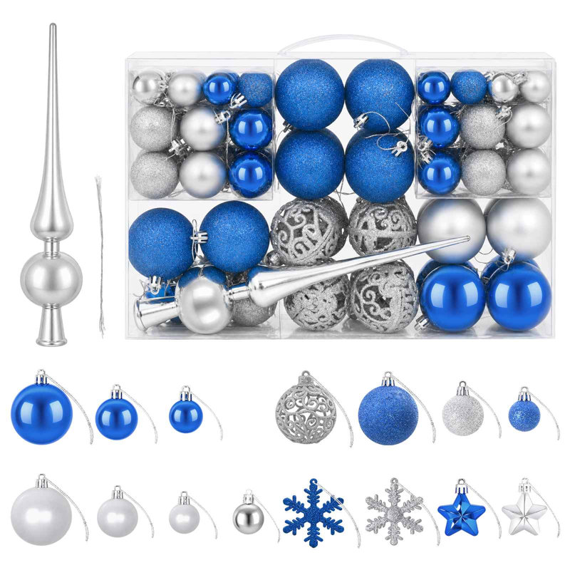 6cm Polystyrene Bauble, Blue, Silver