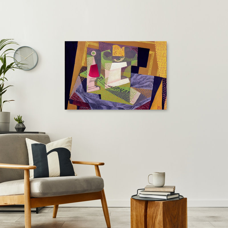 Composition sur une table, 1916, estampe d'art mural abstrait contemporain, 24" H x 36" W