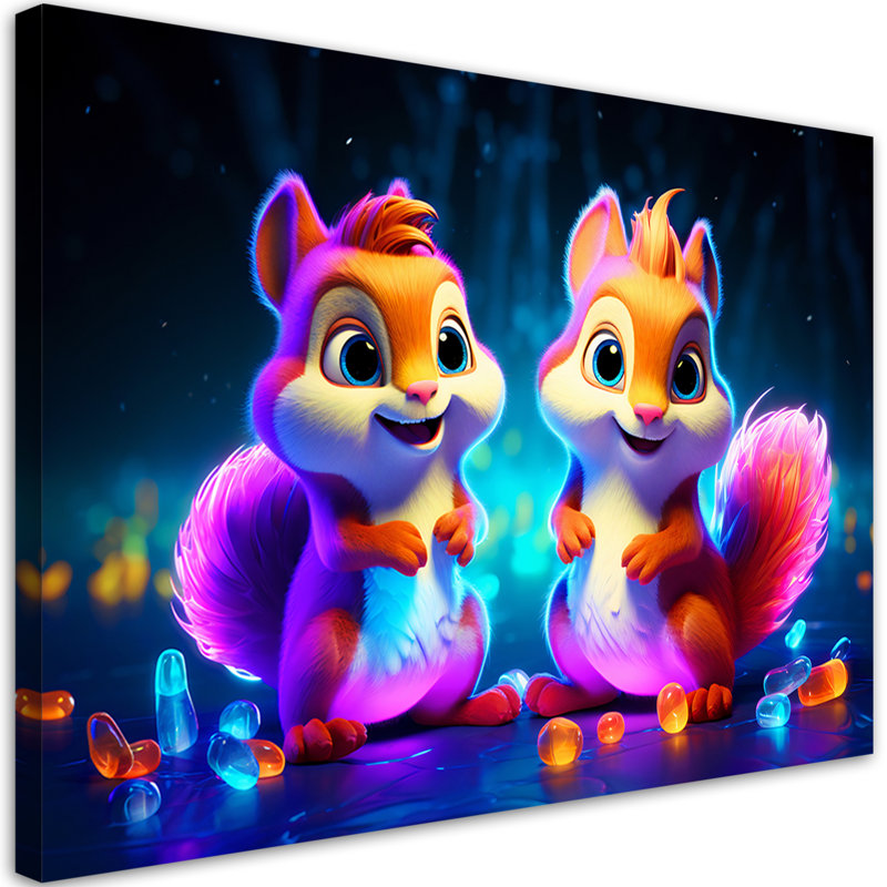 Cartoon Squirrel Neon - Wrapped Canvas Print, 80cm H x 120cm W