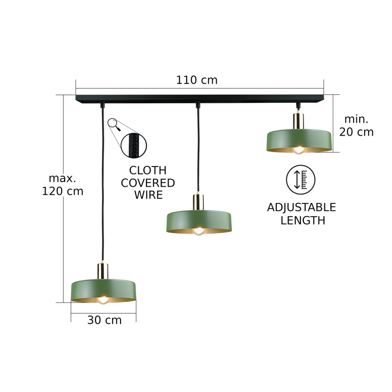 Bhayani 3 - Light Drum Pendant, Khaki Gold, Green