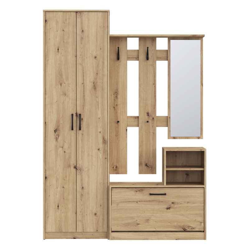 Tyneside Hall Tree 135cm Wide with Bench and Shoe Storage, Natural