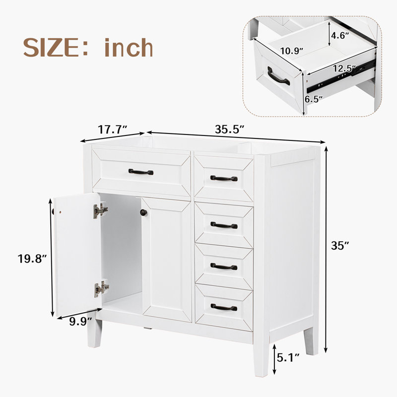 Base de meuble-lavabo simple 36 po seulement, Blanc