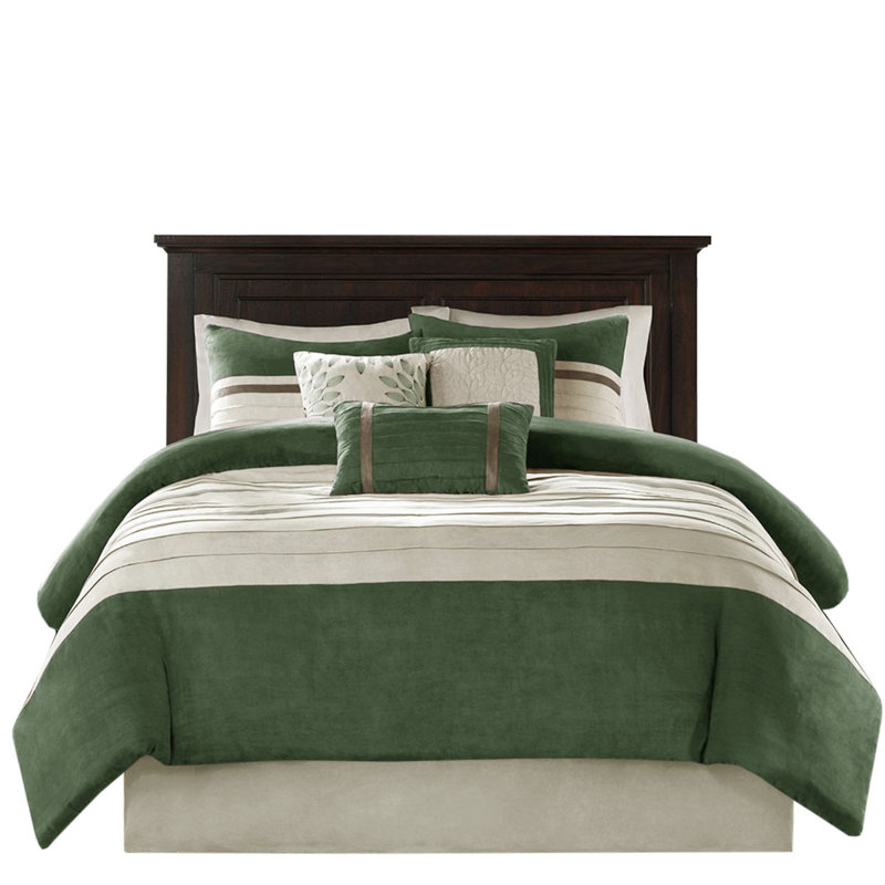 Ensemble de literie luxueux en faux suède, grand vert 7 pièces, doux et hypoallergénique