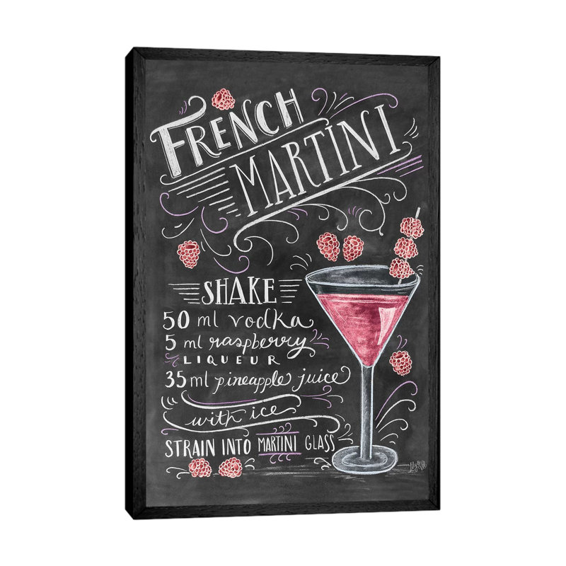 French Martini Recipe - Print on Canvas, Black Floater Framed, 66.04cm H x 45.72cm W x 3.81cm D