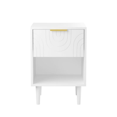 Table de chevet moderne 22,25 po avec tiroir et tablette ouverte blanche