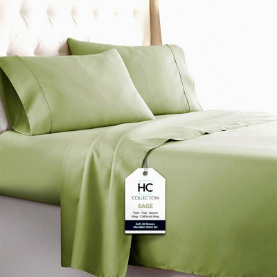 CoolLux Full Bed Sheet Set - Hotel Luxury Lightweight Soft Cooling Bedding with Deep Pockets. Wrinkle & Shrink Resistant Sage Eco-Friendly 4 pc Sheets.