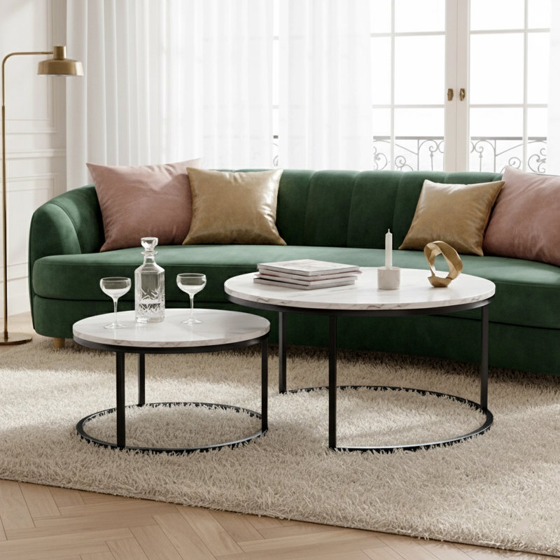 Coffee Table, Black, 45cm H x 80cm L x 80cm W, White