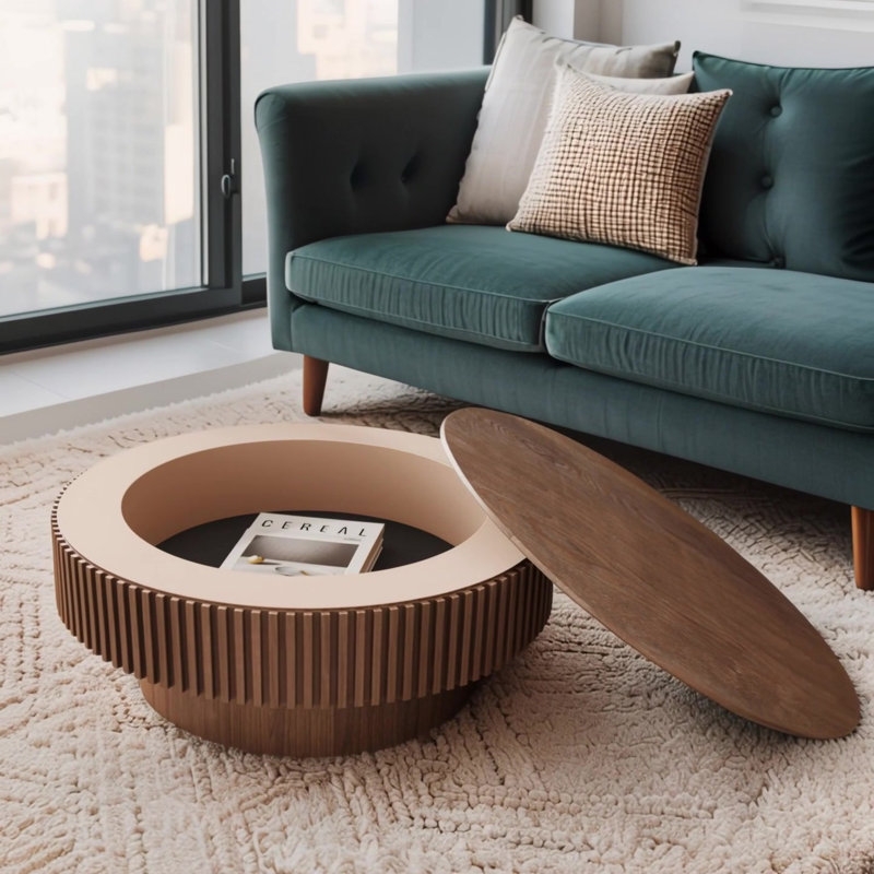 31.5'' Round Coffee Table with Storage, Natural