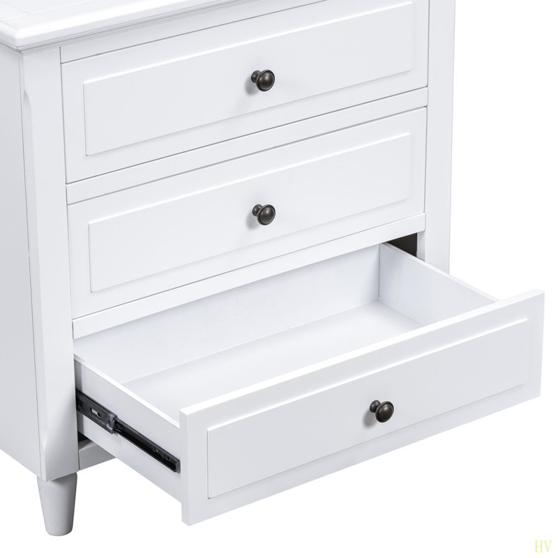 28''Painted Nightstand With 3 Drawers And Smooth Gliding Rails ,Simple Bedside Cabinet With Metal Handle, Minimalist Sofa Side Table With Rubber Legs For Bedroom Sofa Couch Office