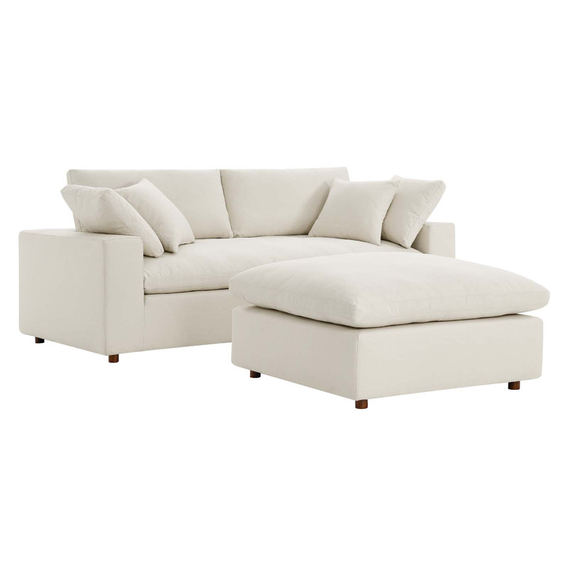 Modway Commix Down Filled Overstuffed Sectional Sofa and Ottoman Set, Light Beige
