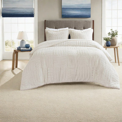 Luxurious Faux Fur King Bedding Sets, Hypoallergenic Comforter With Checkerboard Design For Cozy Home
