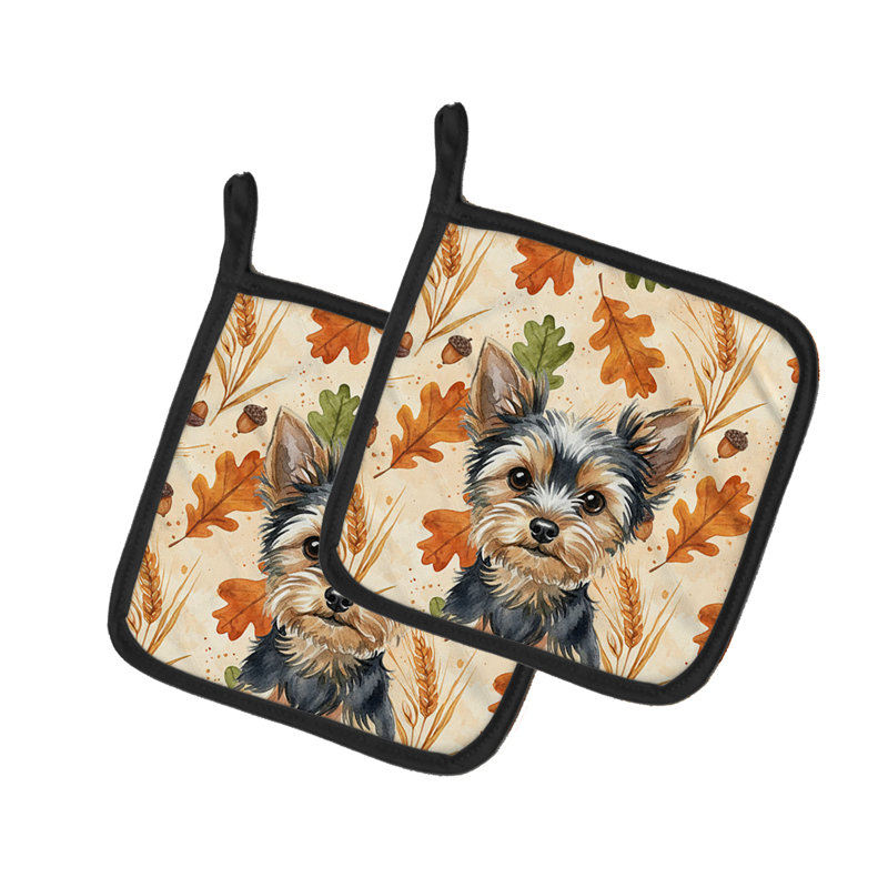 Paire de porte-casseroles noir et brun clair Yorkshire Terrier Heirloom Fall