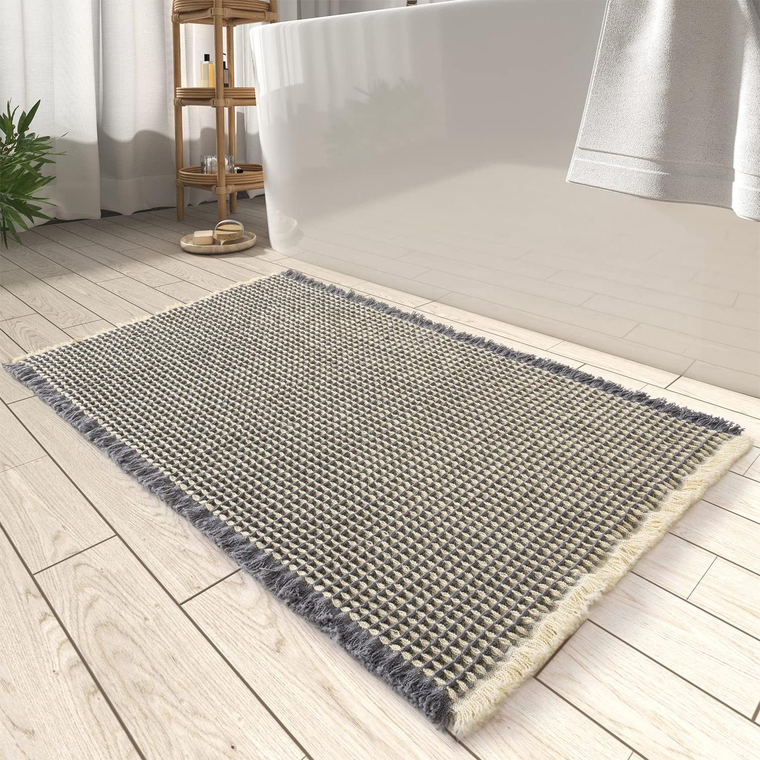 INK+IVY Arbor Cotton Pile Tufted Bath Rug with Grey and Ivory