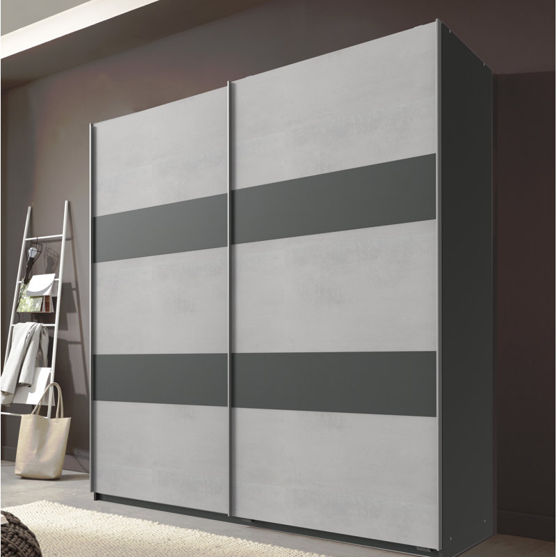 Galahad 2 Door Wardrobe, 198cm H x 135cm W x 64cm D, Light Grey/Graphite