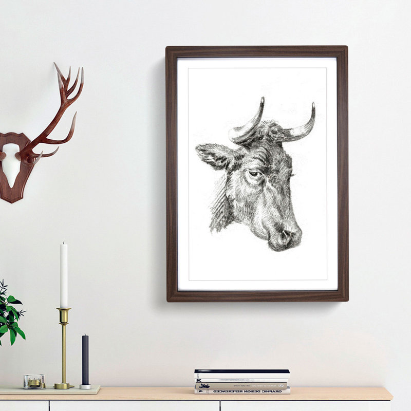 An Illustration Of A Cow by Jean Bernard - Single Picture Frame Print, 45cm H x 33cm W x 2cm D, Walnut Framed