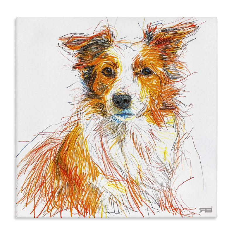 "Collie Dog", art mural sur toile par Roozbeh Bahramali, H 17 po x l 17 po