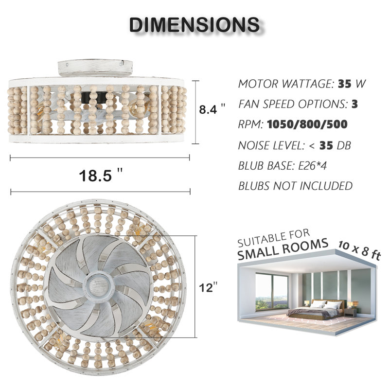 20" Copelynn Hobo Flush Mount Ceiling Fan with Dimmable Light Base Remote Control