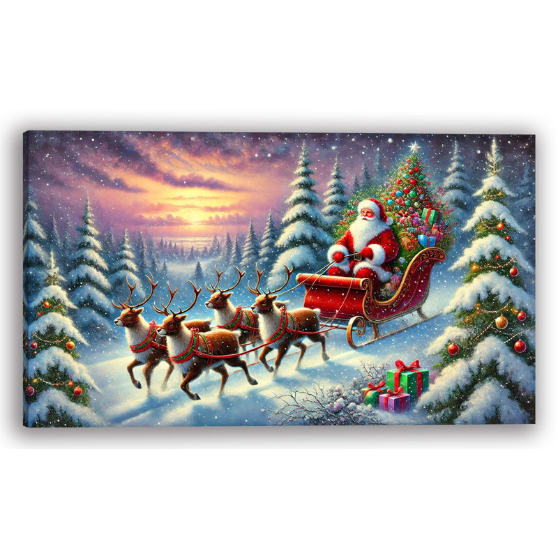 Santa's Moonlit Sleigh Ride - Reproduction sur toile tendue, H 24 po x l 42 po