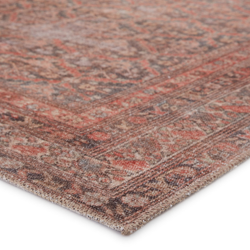 Machine Washable Zolotas Oriental Rust/Brown/Gray Area Rug, Rectangle 5' x 7'6"