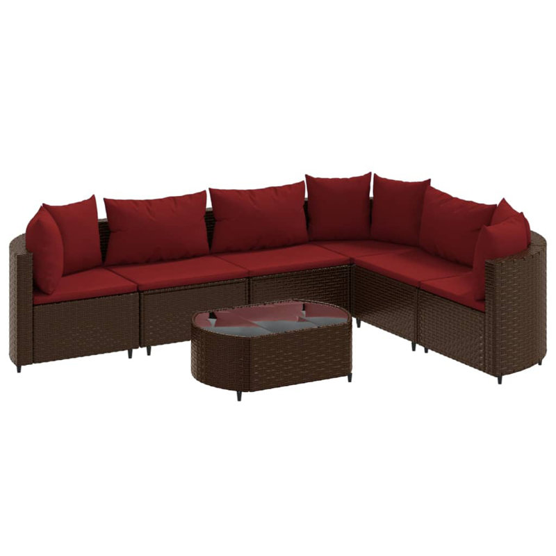 Latitude Run® Patio Sofa Set With Cushions Poly Rattan, Brown, 6, Cinnamon Red