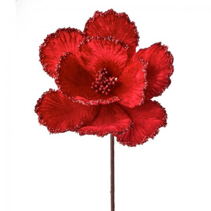 Velours avec tige artificielle fleur de magnolia, Rouge