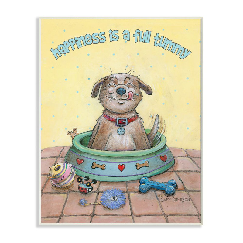 « joie is a full ventre dog amusant drawings » par gary patterson, impression, H 15 po x l 10 po, Plaque murale