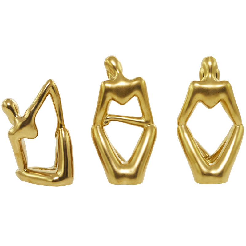 3 Piece Contemporary People Sculpture Set, Gold