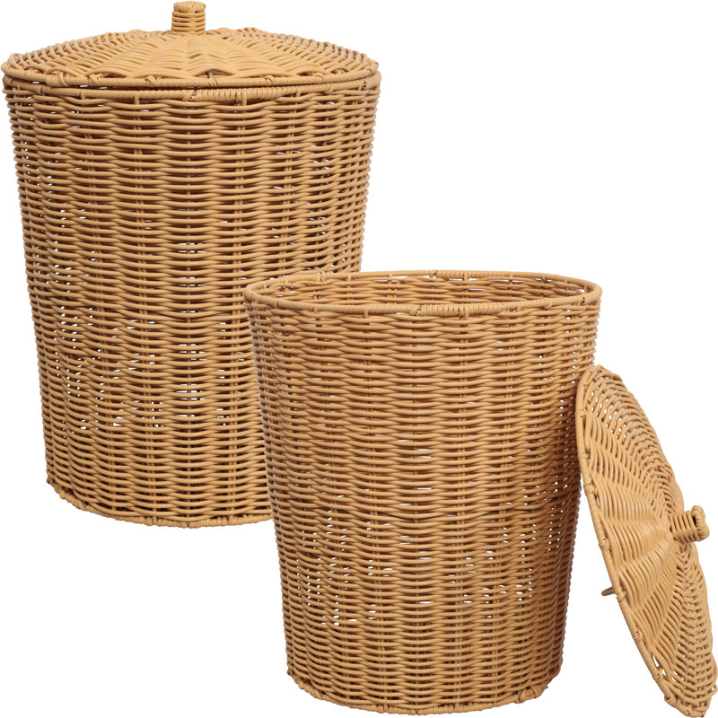 Corbeille pour déchets conique en résine tressée de 4,7 gallons avec couvercle contemporain Ollie Coastal, Naturel