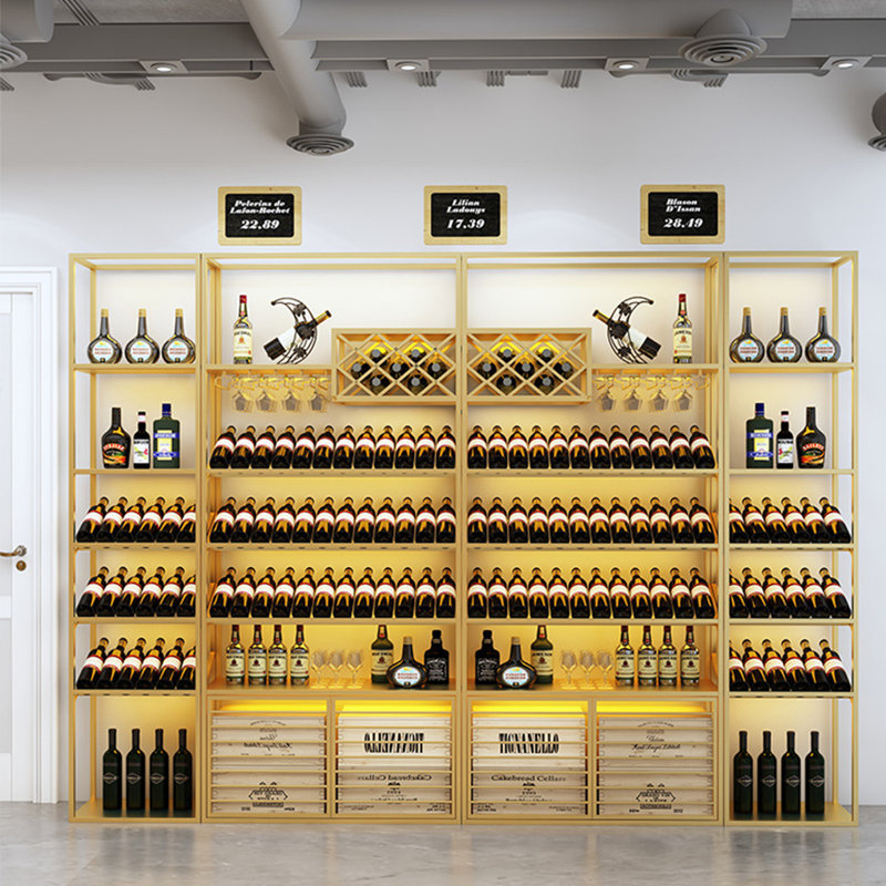 Iron wine rack against the wall, Gold
