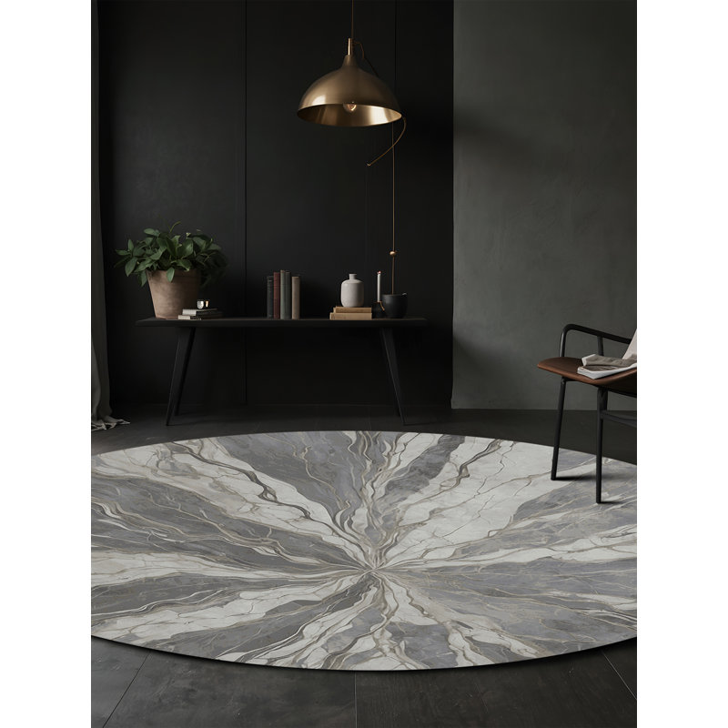 Machine Washable Gray Area Rug, Round 7'