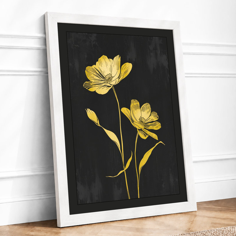 Golden Blooms Botanical - Framed Print, A2 - 59.4 x 42.0 cm, White