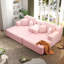 Ensemble 2 pièces surdimensionné de méridienne double, luxueux canapé convertible en velours côtelé moelleux avec 6 coussins et pochette de rangement, pour petits espaces, cinéma maison, salon, rose