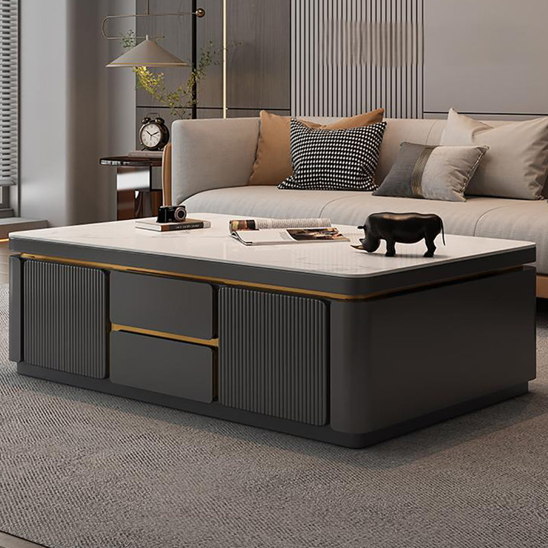 Modern simple high-grade coffee table, White, 18.1" H x 55.1" L x 31.5" W, Dark Gray