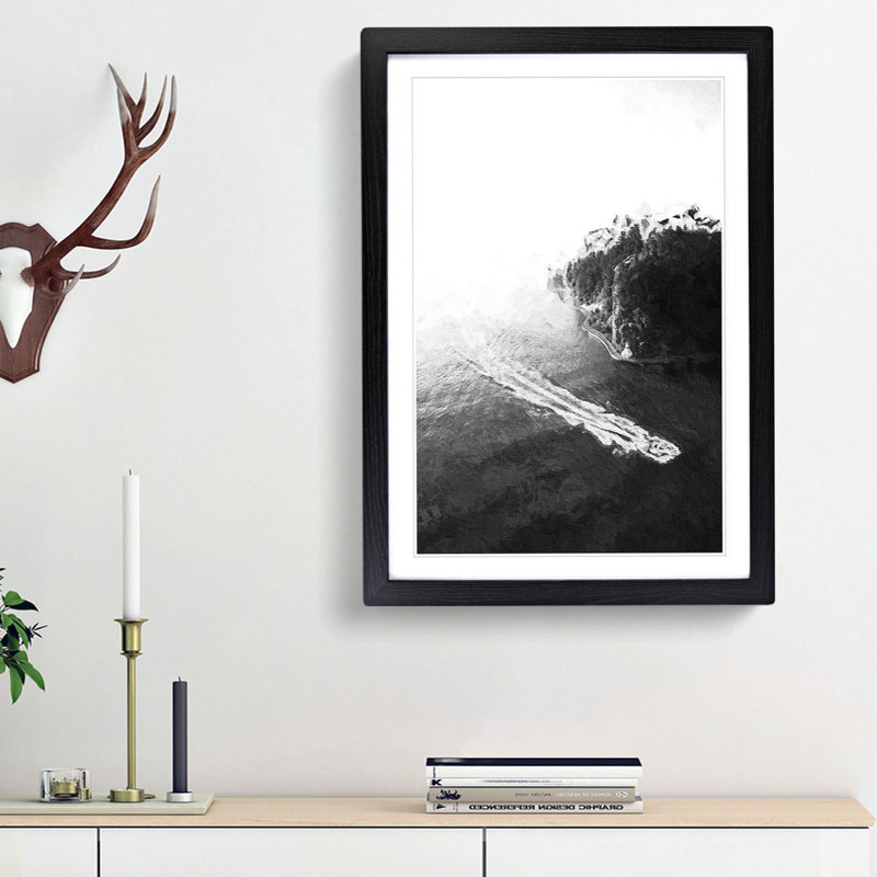 Speedboat in Vancouver Canada - Picture Frame Painting Print, Black Framed, 48cm H x 36cm W x 2cm D