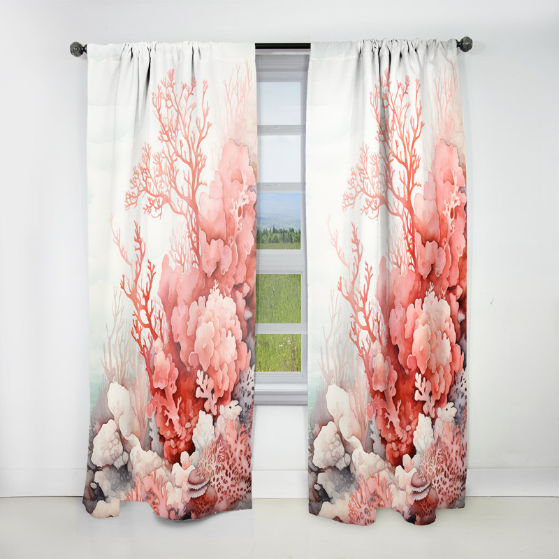 Galla Liquid Ink Crimson Coral - Nautical Velvet Curtain - Room Darkening - 1 panel, 52" W x 63" L