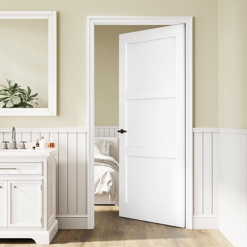36‘’×80‘’ 3-Lite Panelled Solid Core Primed Standard Door White Interior Pantry Door Slab, 36'' x 80''