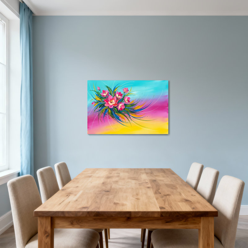 Plantes et fleurs Fleurs colorées sur fond abstrait, H 24 po x l 36 po