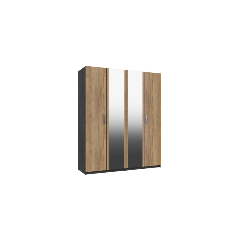Harvey-Lee 4 Door Manufactured Wood Wardrobe, Graphite/Natural Rustic Oak