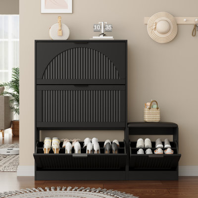 Meuble à chaussures de 124 cm de large pour 24 paires, avec 3 tiroirs à charnières et banc à chaussures