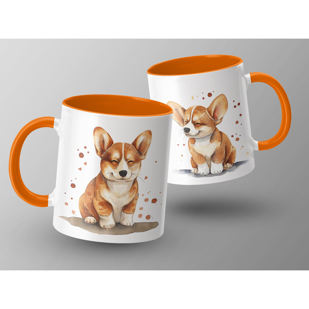 11oz Watercolour Happy Corgi Puppy Design Coffee Mug