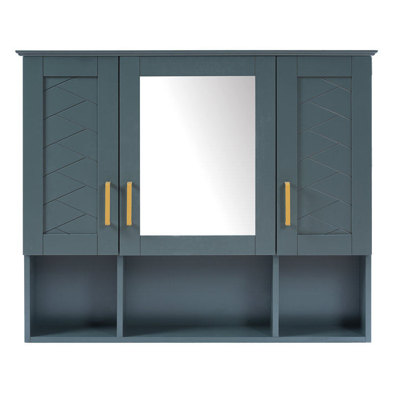 Armoire à pharmacie murale 2 en 1 avec miroir Myrath, tablettes réglables et portes à fermeture douce Myrath, Bleu