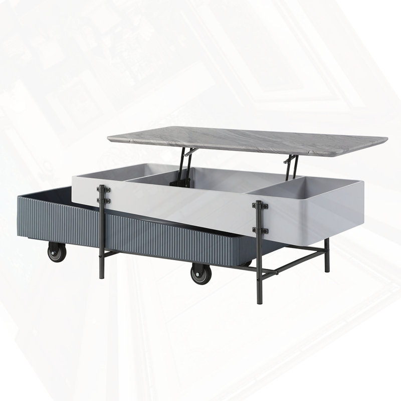 Table basse avec plateau relevable gris et blanc