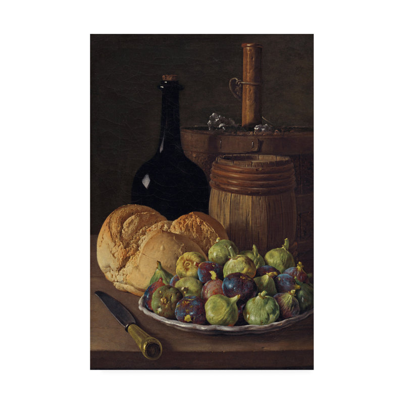 «Still Life with Figs and Bread» par Melendez - reproduction d'art sur toile tendue, H 24 po x l 16 po x P 2 po