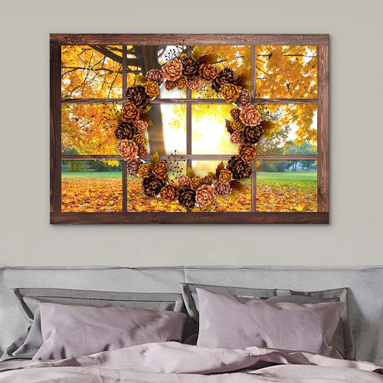 IDEA4WALL Canvas Print Wall Art Window View Pinecone Wreath Fall  Thanksgiving Landscape Nature Wilderness Photography Modern Art Rustic  Decorative Colourful Scenic For Living Room, Bedroom, Office Wrapped Canvas  Print Wayfair Canada